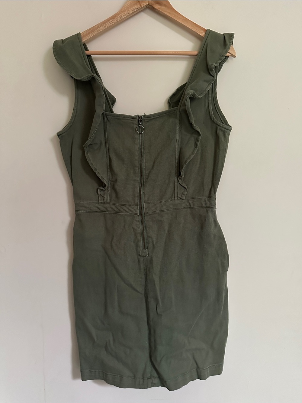 Tinsel Olive Green Ruffle-Trim Mini Dress